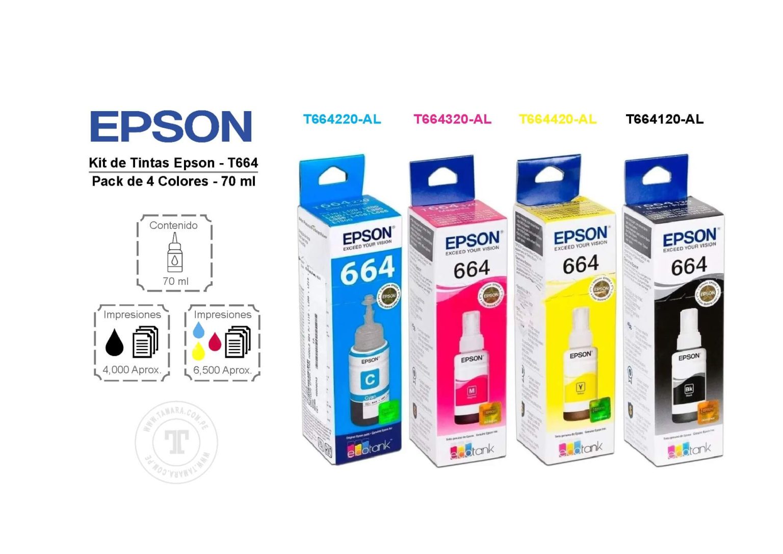 Tintas Epson T664 Originales Pack 4 Tintas Negro Cyan Magenta